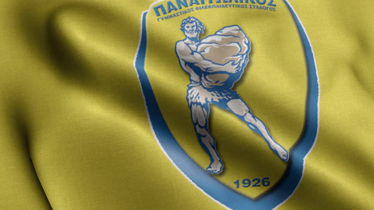 그리스, 슈퍼 리그에서 축구 팀 panaitolikos에서 흔들며 깃발의 근접 촬영 3d 렌더링 - 그림