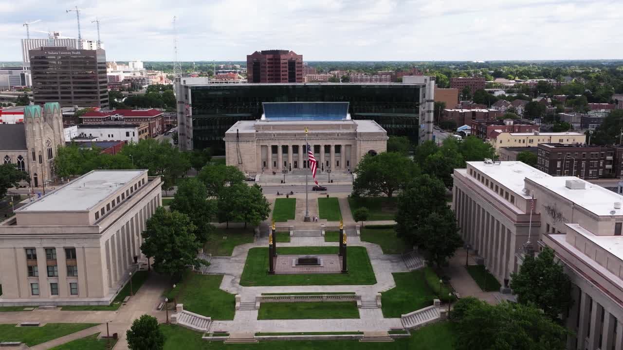 Amazing Aerial View of American Legion Mall, Cenotaph Square, and Indianapolis Public Library