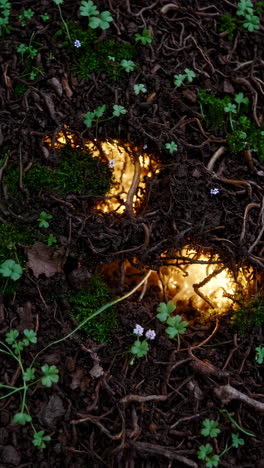 glowing roots in the forest floor