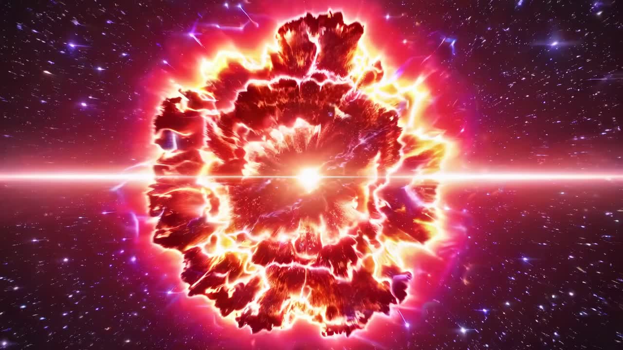 En kosmisk videoscene, der viser et sort hul i midten, omgivet af stjerner