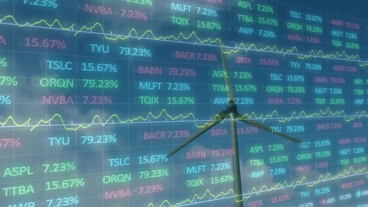 풍력 터빈을 통해 금융 데이터 처리의 애니메이션