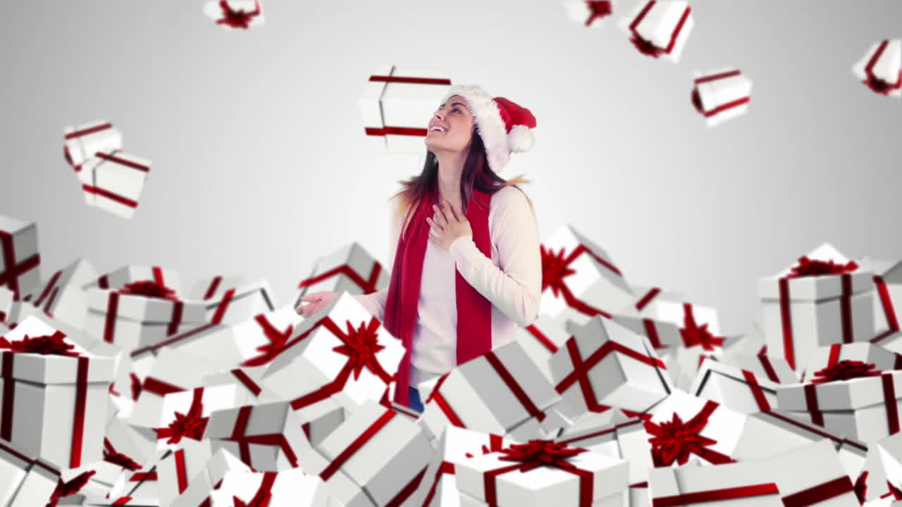 크리스마스 선물이 떨어지는 축제의 갈색