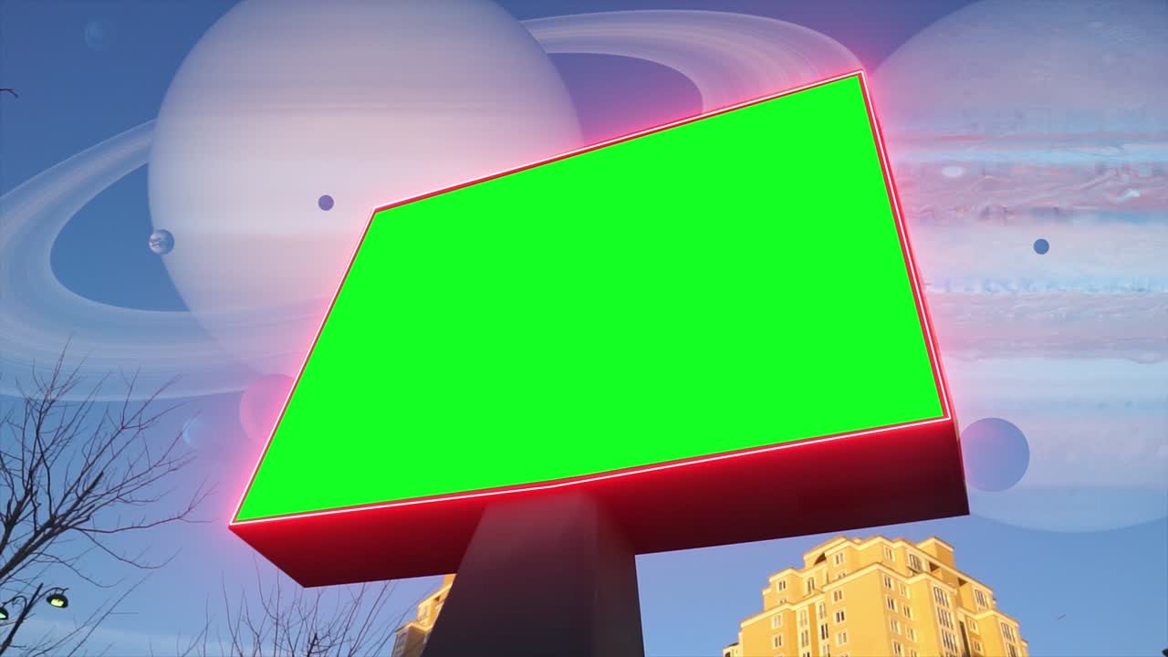 도시, 도시 생활에 대한 녹색 스크린 광고판, 빈 광고 패널, 마케팅을 위한 배너, 크로마 키 빈 표지판.