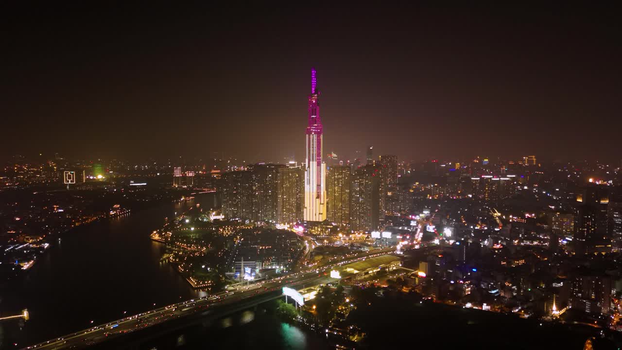 Expansive aerial view of the Landmark 81 skyscraper in Ho Chi Minh City (Saigon), Vietnam