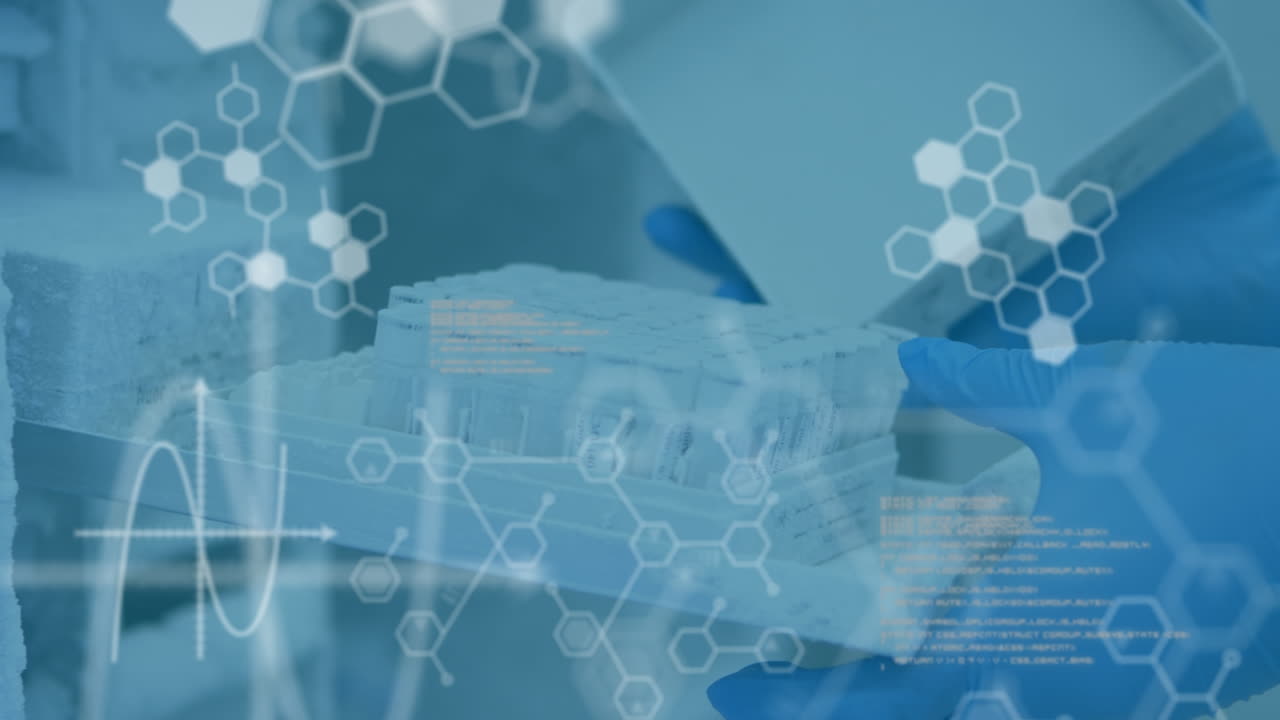 анимация обработки данных над ученым в лаборатории