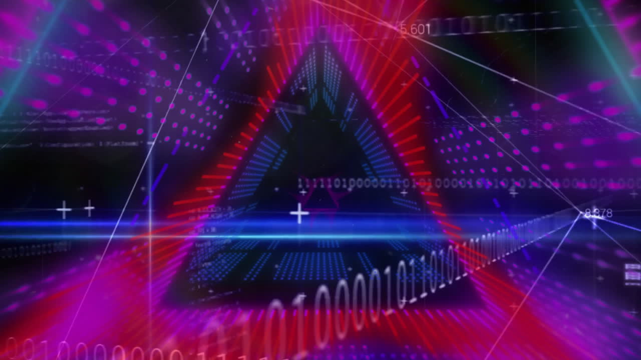 In school, animation of binary code forming digital network in abstract space