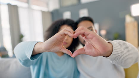 love, portrait and heart hand couple in romantic