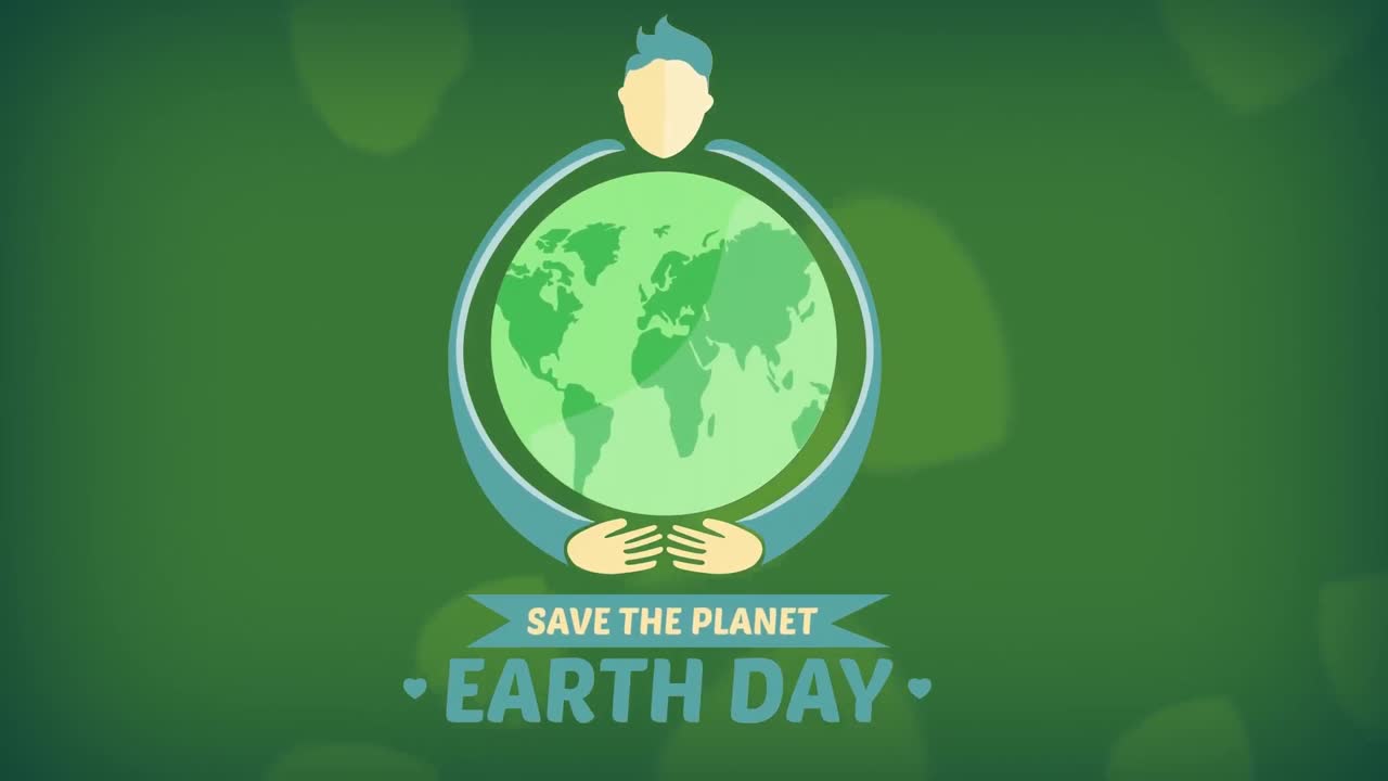 녹색 배경에 있는 지구의 날 텍스트의 애니메이션