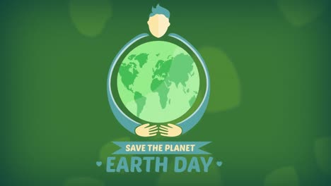 animation of earth day text on green background