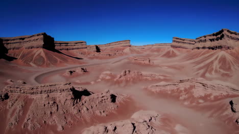 Vast Arid Desert Landscape with Unique Rock Formations under a Clear Blue Sky