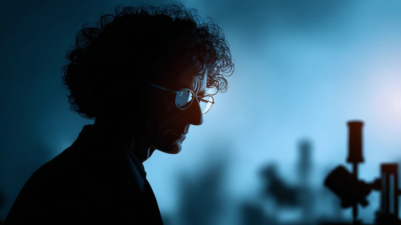 Silhouette of a contemplative person in a dimly lit environment, highlighting intricate features and reflections that evoke thought and curiosity about their intentions