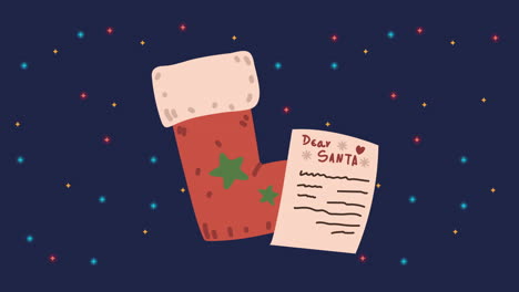 animación de feliz navidad con calcetín y carta de papá noel