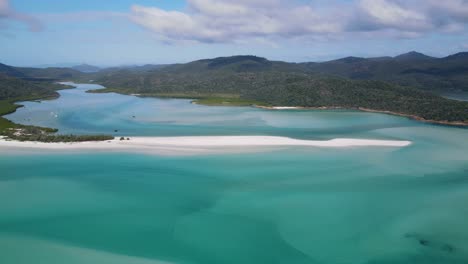 Vista-Aérea-De-La-Playa-De-Whitehaven-Y-La-Entrada-De-La-Colina-Con-Agua-Azul-Turquesa---Parque-Nacional-De-Las-Islas-Whitsunday,-En-Qld,-Australia