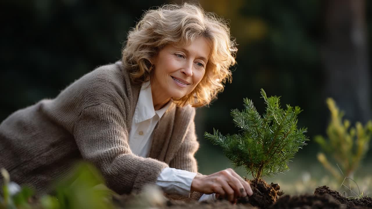 A Caring Moment: A Woman Nurtures New Life by Planting a Young Sapling, Showcasing the Beauty of Connection with Nature and the Importance of Environmental Stewardship