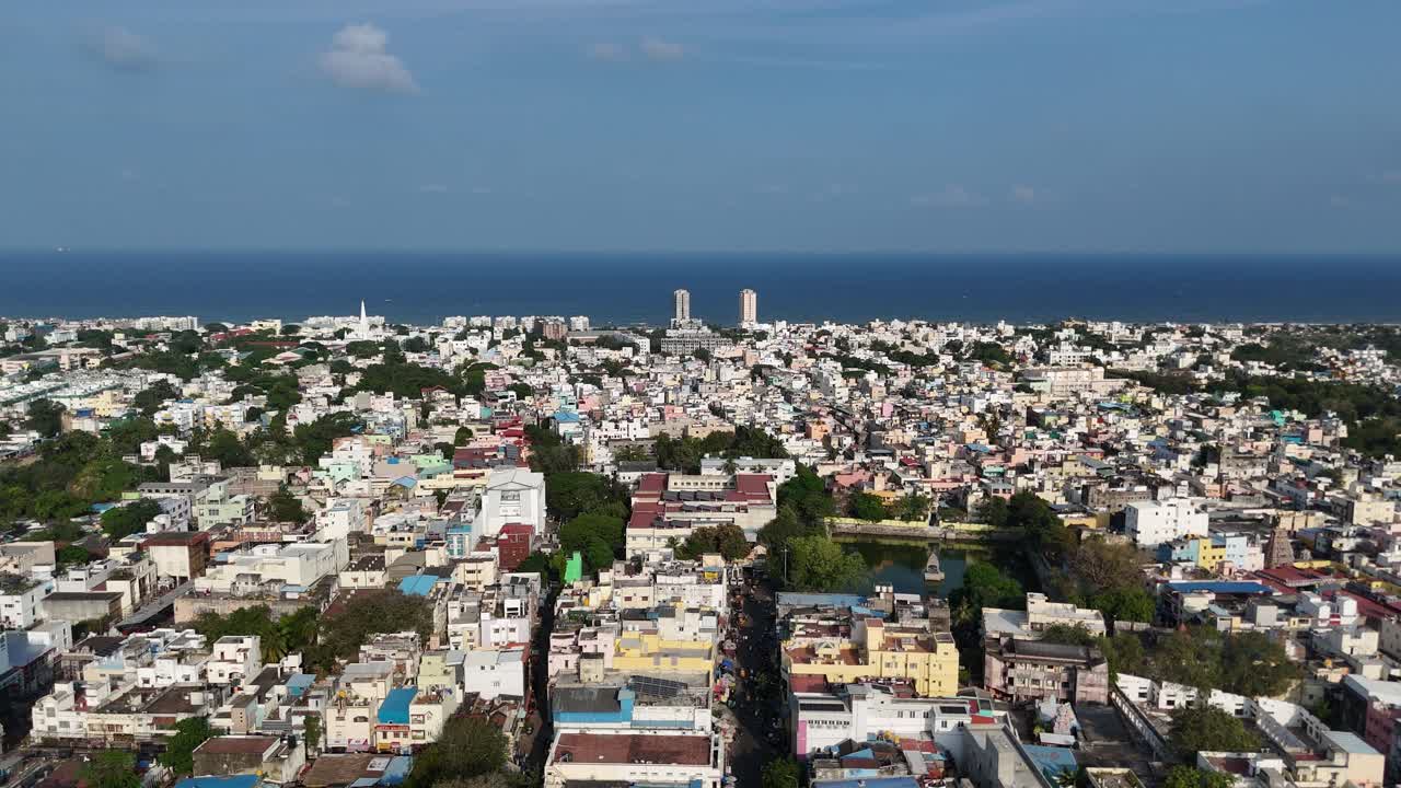 Exploring the ever-changing Chennai skyline with stunning aerial shots with beach in the background.