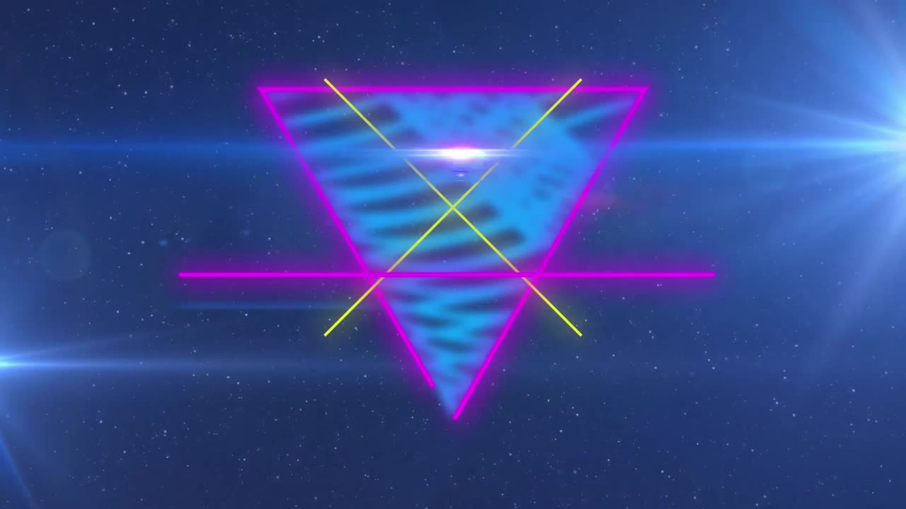 Animazione digitale di icona di messaggio neon su punti luce ed elaborazione dati su sfondo blu.