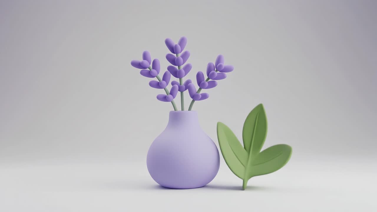 Cute 3D Animation of Lavender Flowers and Leaf with Vase | Premium ...