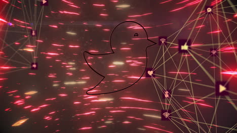 icono de pájaro y globo de red de iconos contra rastros de luz