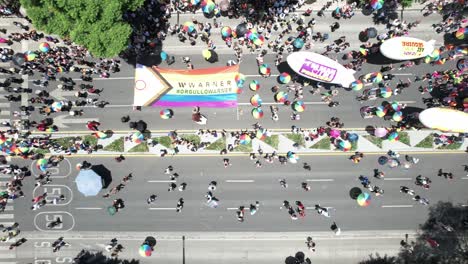 aerial drone shot of the gay pride flag at the mexico city pride march 2023