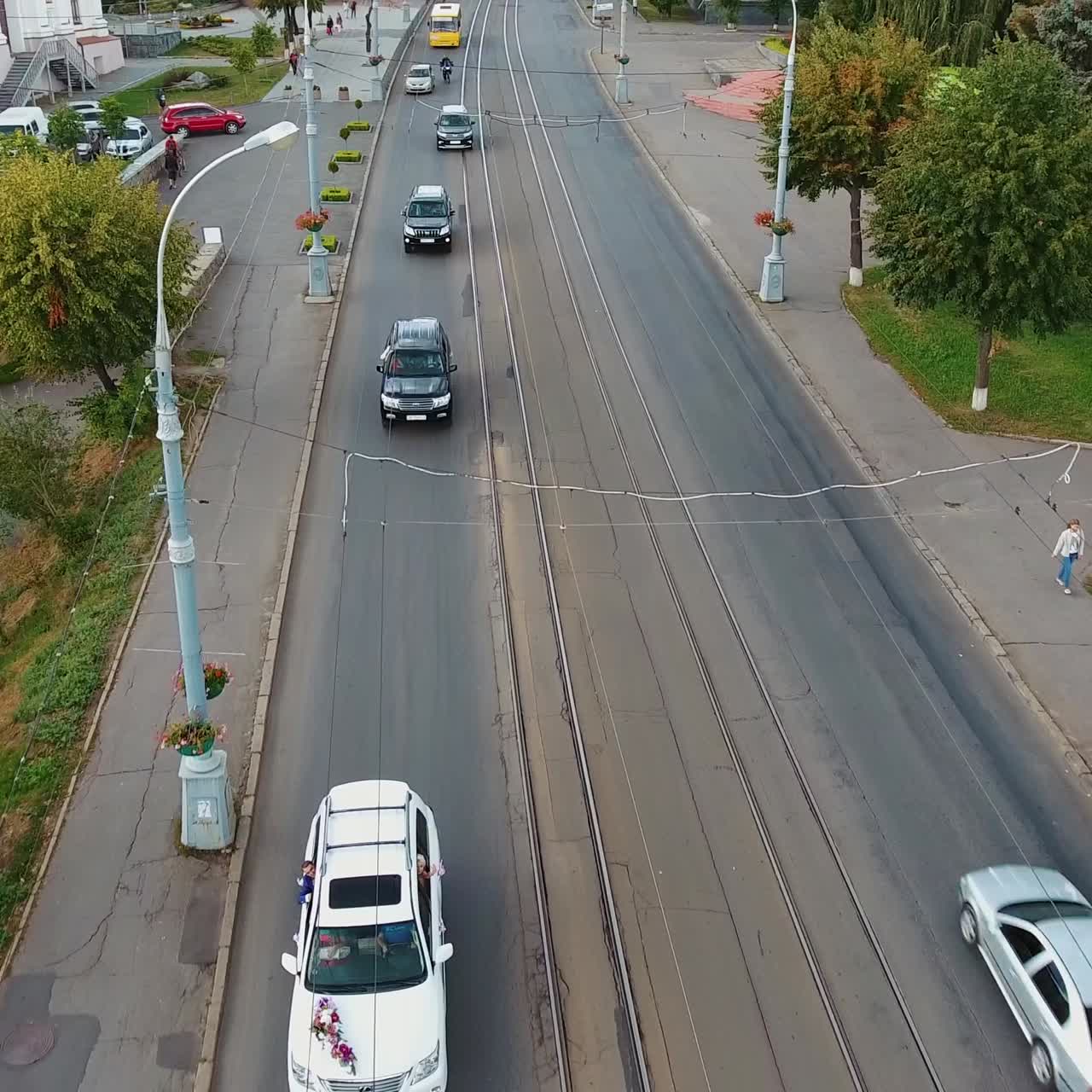 Classic wedding car procession