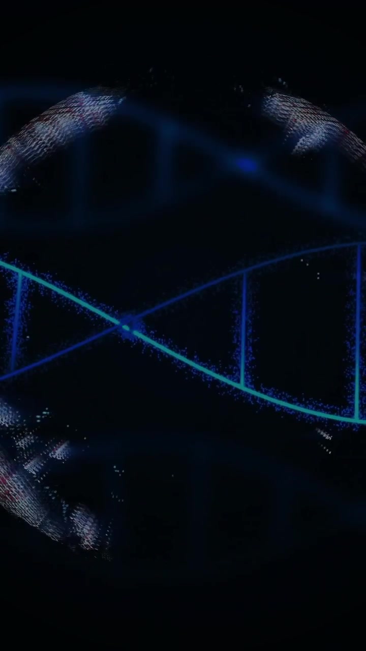 Animation of globe and dna strands over black background
