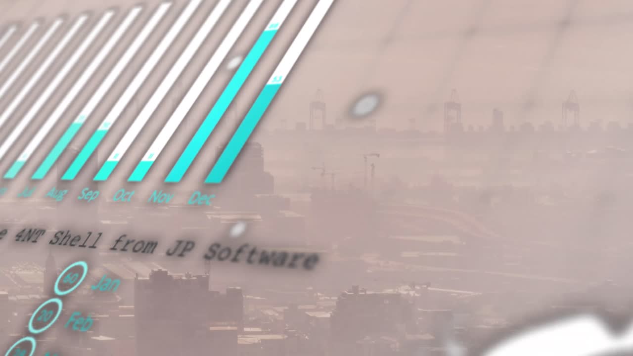 도시 풍경 위의 금융 데이터 처리 애니메이션