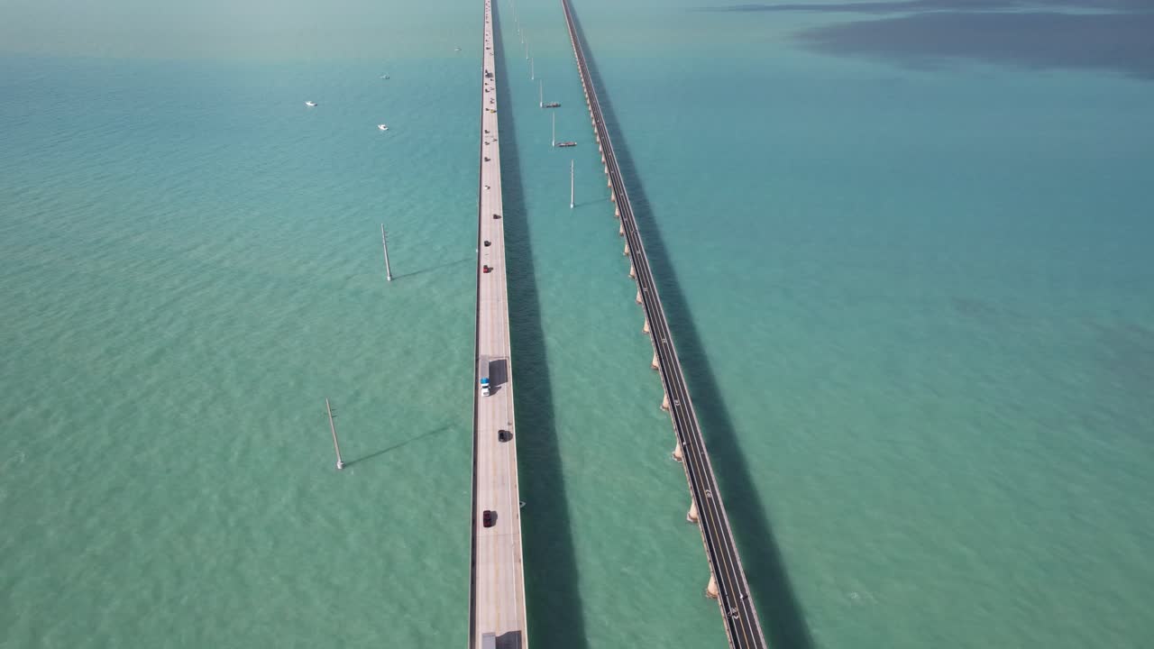 키웨스트 7마일 브리지 항공 영상 탑다운 플로리다 미국