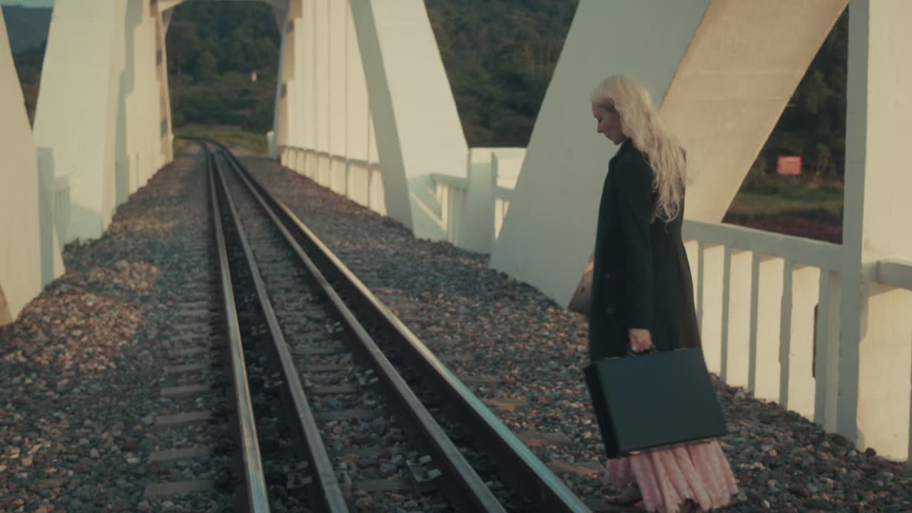 Woman on a Bridge with a Briefcase