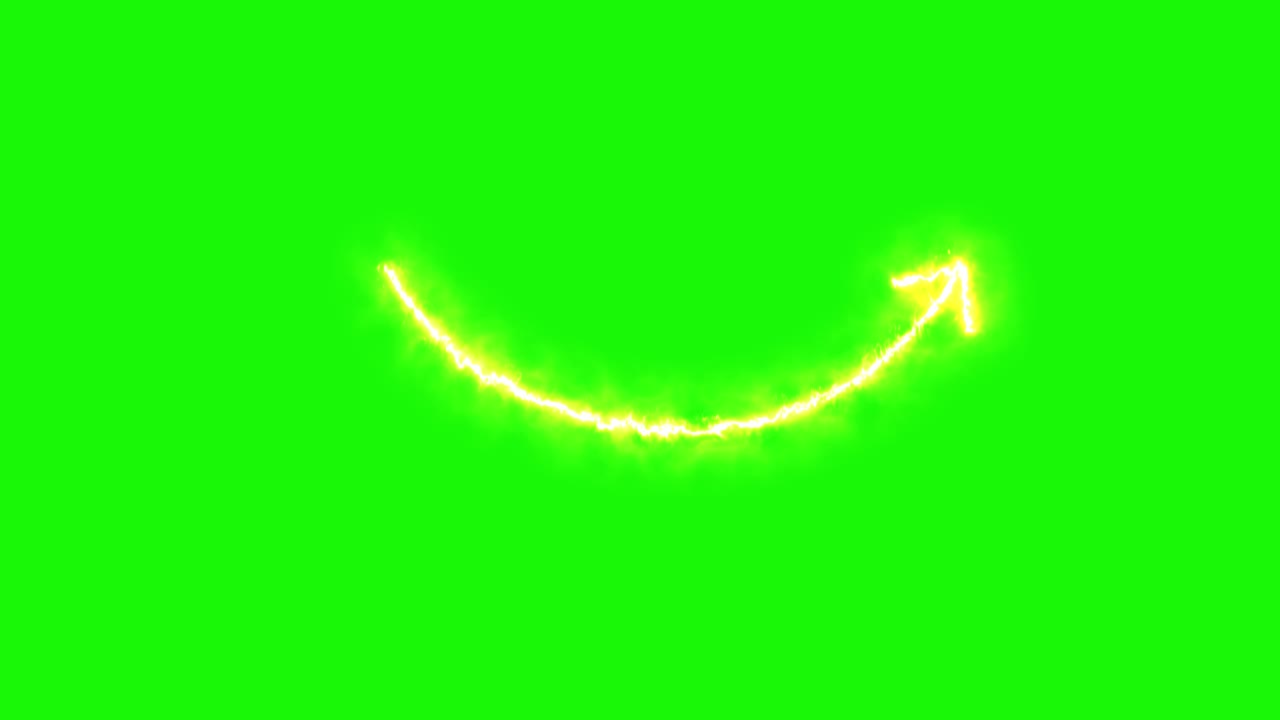Glowing fire arrow curves upward on bright green chroma key, smooth motion, digital animation