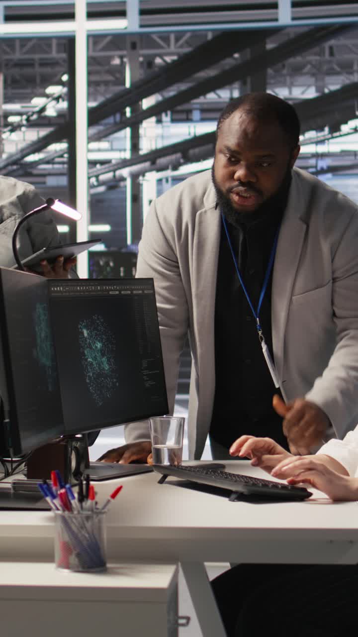 Vertical video Engineering team in data center using AI automation