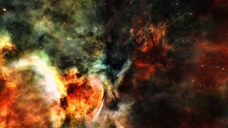 vuelo espacial de bucle exploración del espacio profundo viaje a la nebulosa naranja oscura. exploración espacial de bucles 4k 3d a la nebula del campo estelar en la galaxia de la vía láctea. proporcionado por las imágenes de la nasa.