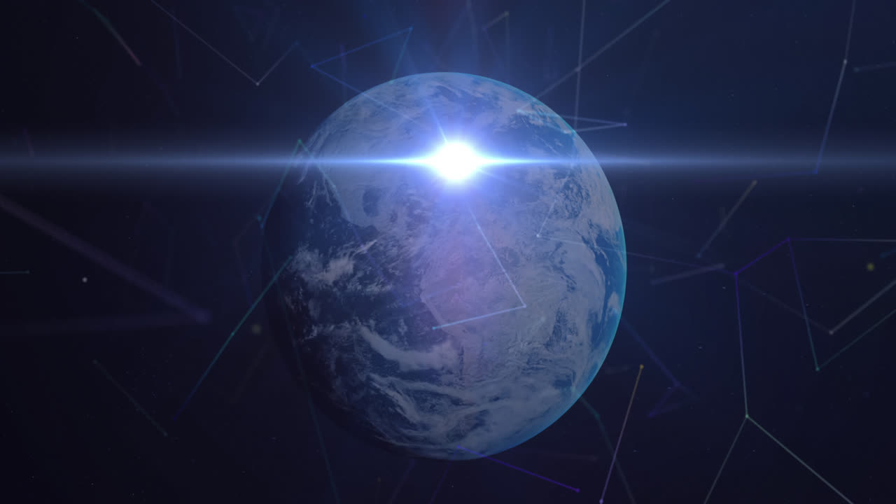 animación de luz brillante y redes de conexiones en todo el mundo sobre fondo azul