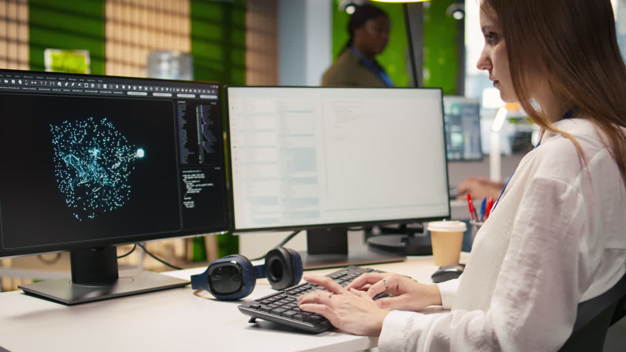 Close Up Of It Expert Coding With Ai Language Model Assistance In Startup Office