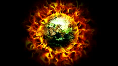 tierra ardiente y llamas animación, concepto de contaminación, renderización, fondo, bucle
