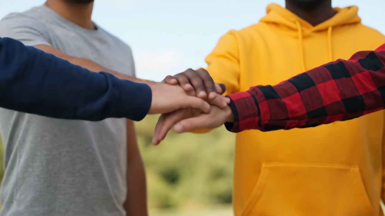 Diverse Hands Stacked Together Symbolizing Teamwork and Unity