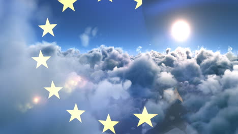 flag of europe waving against sky and clouds 4k