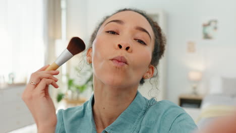 makeup, video and face of woman in her home