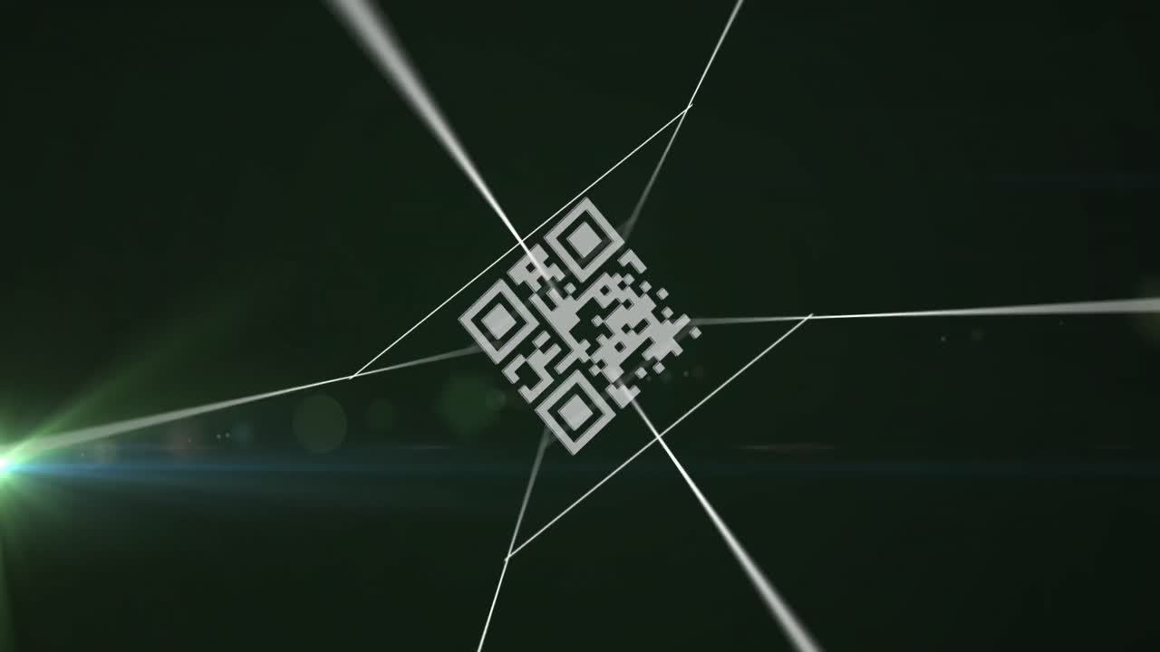 Animation of qr code and data processing over dark background