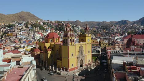 aerial view of main cathedral in downtown guanajuato, mexico