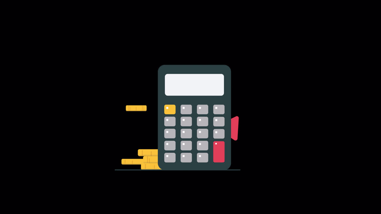 Animated Calculator with Stacking Coins and Upward Growth Arrow