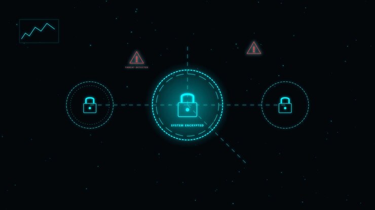 Digital Cybersecurity Interface Showing System Encryption and Threat Detection