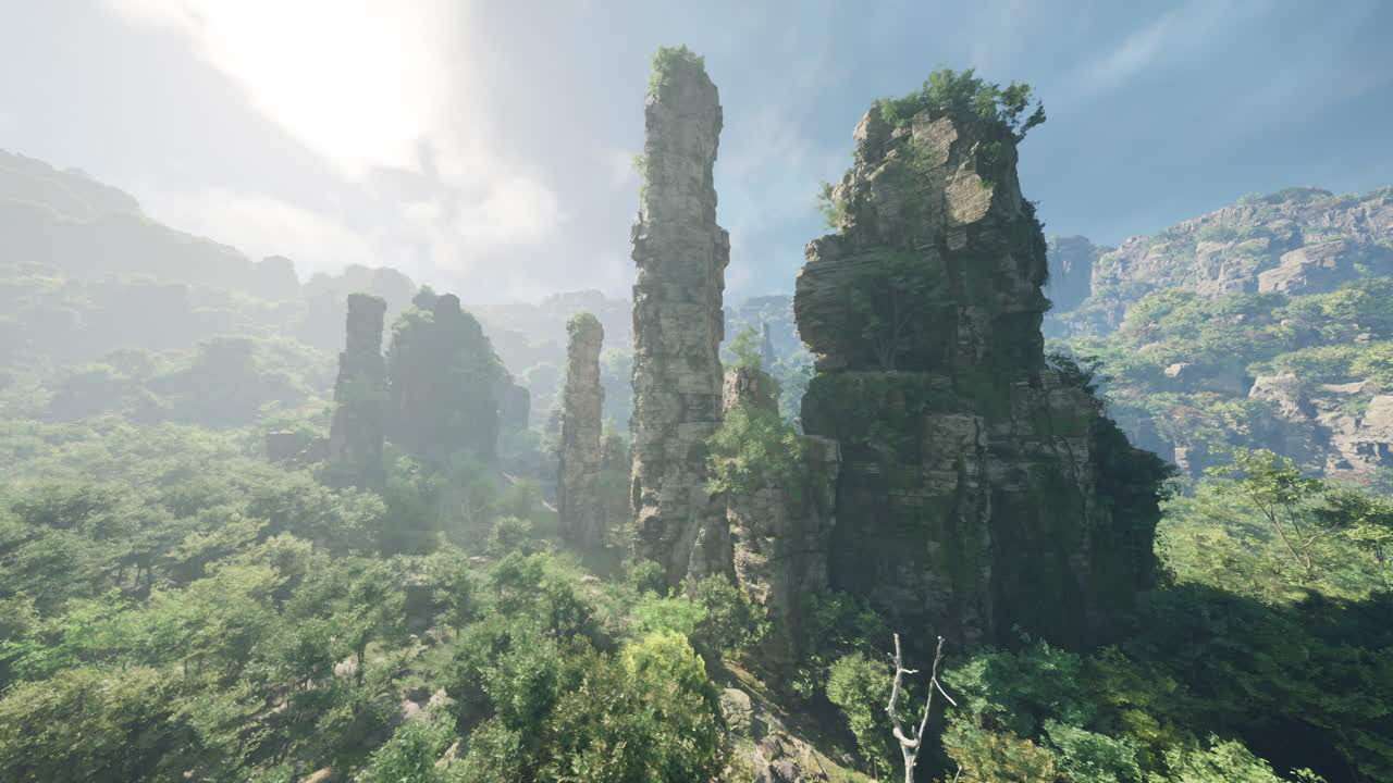 숲 속 의 높은 바위 형태