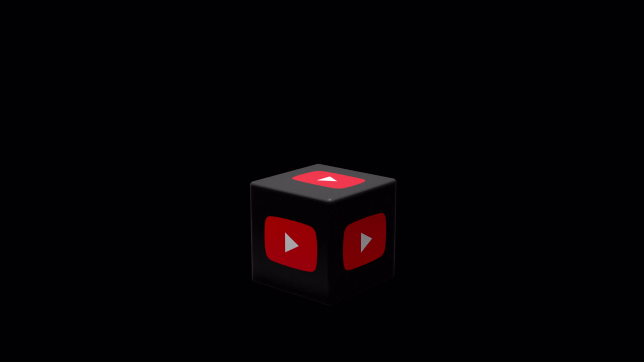 3D YouTube Logo Cube Rotating on Black Background