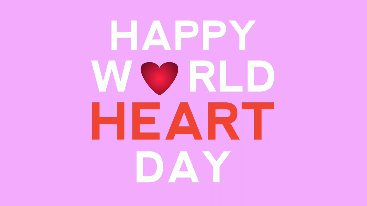 녹색 화면에 심장 기호 기호와 함께 세계 심장 날 텍스트 애니메이션