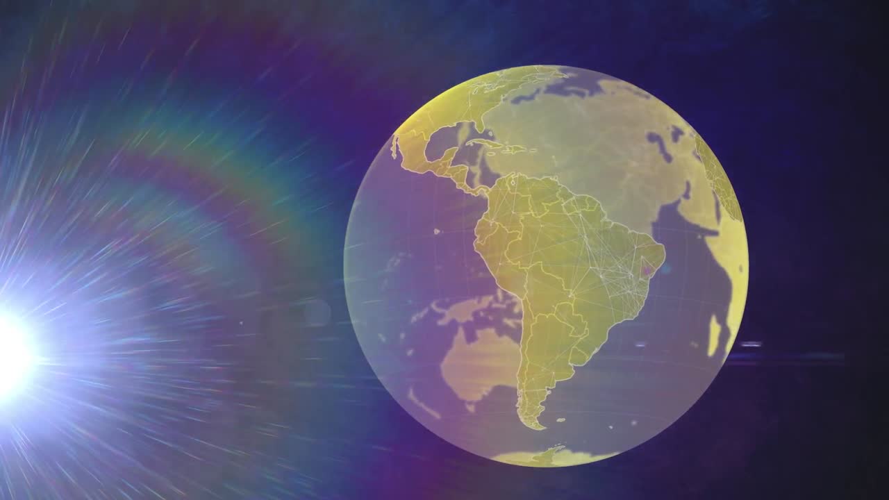 파란색 배경에 있는 지구와 빛의 흔적의 애니메이션