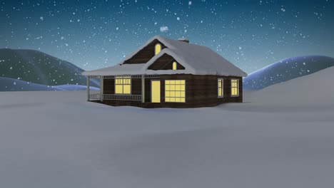 Animación-De-Nieve-Cayendo-Sobre-Una-Casa-En-Un-Paisaje-Invernal.