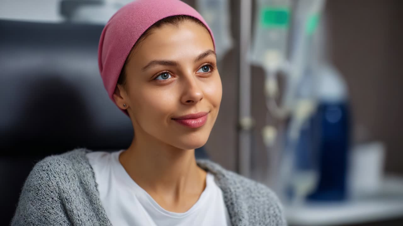 A resilient young woman undergoing a treatment session, showcasing a bright smile and determination, highlighting the strength and hope inherent in her journey towards recovery and wellness shown in both frames