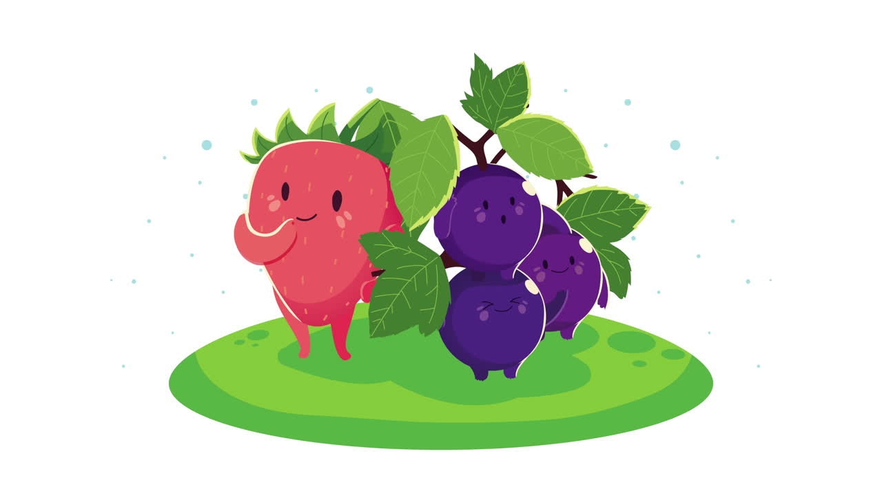 fresa y uvas frutos personajes de animación