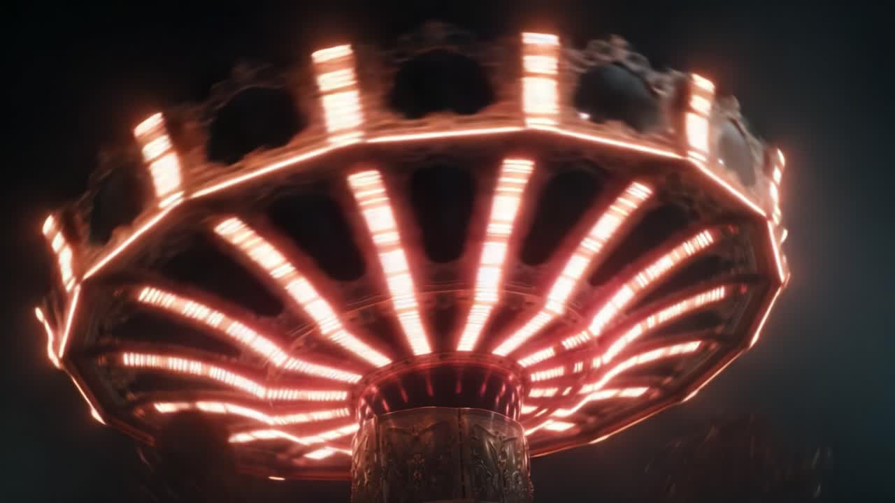 A Vibrant Spinning Attraction Showcasing Dynamic Lights and Motion in a Captivating Amusement Ride Experience, Highlighting the Thrills of Roundabout Adventures