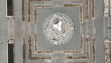aerial footage above the win win memorial monument, phnom penh, cambodia. camera top down footage above the monument